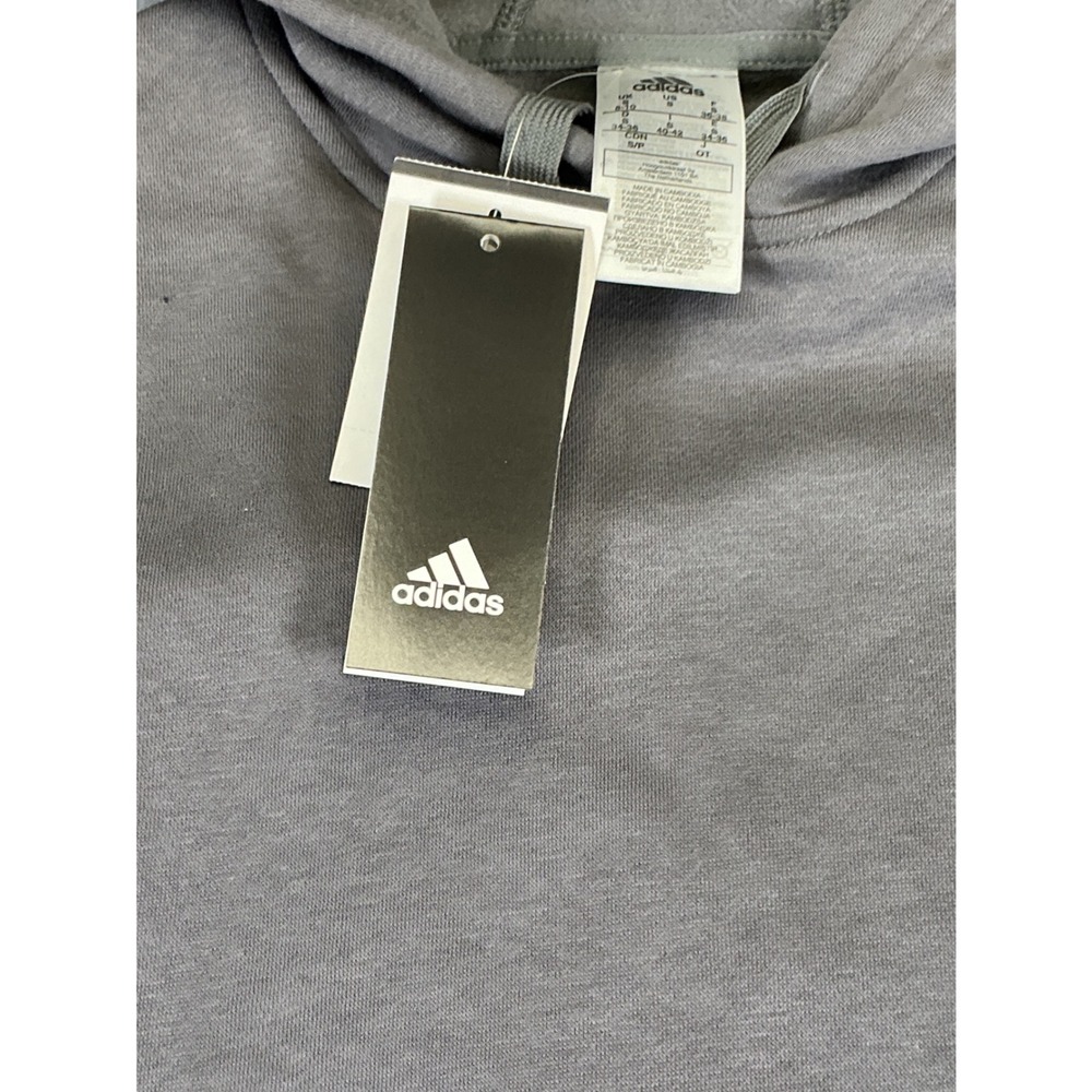 Adidas Fleece Hoodie Womens Small Gray Pullover Pocket Logo Athletic Casual - Picture 7 of 9